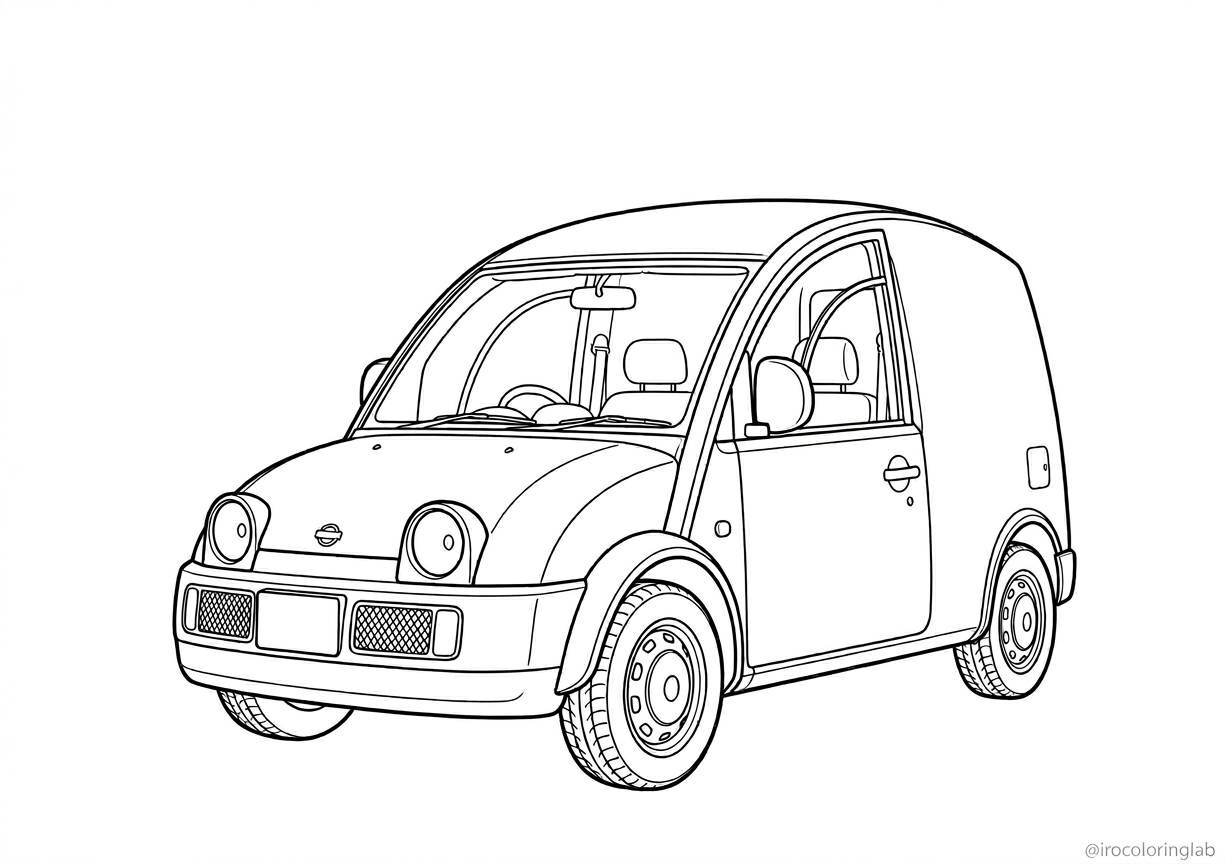 Free printable Nissan S-Cargo coloring page for kids｜日産エスカルゴの無料塗り絵（レトロな働く車・カタツムリ型の車）